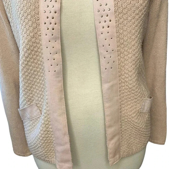 Chico's Embellished Metallic Open Front Knit Cardigan Sweater Women Size L Pink - Picture 5 of 16